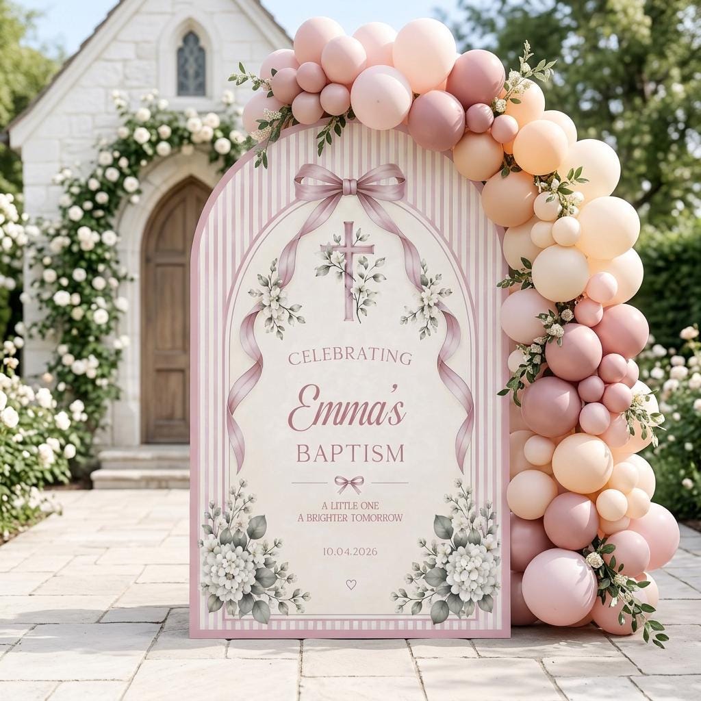 Sage Striped Bow Cross Baptism Arch