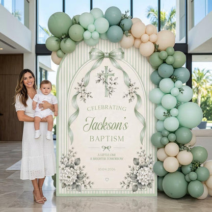Sage Striped Bow Cross Baptism Arch