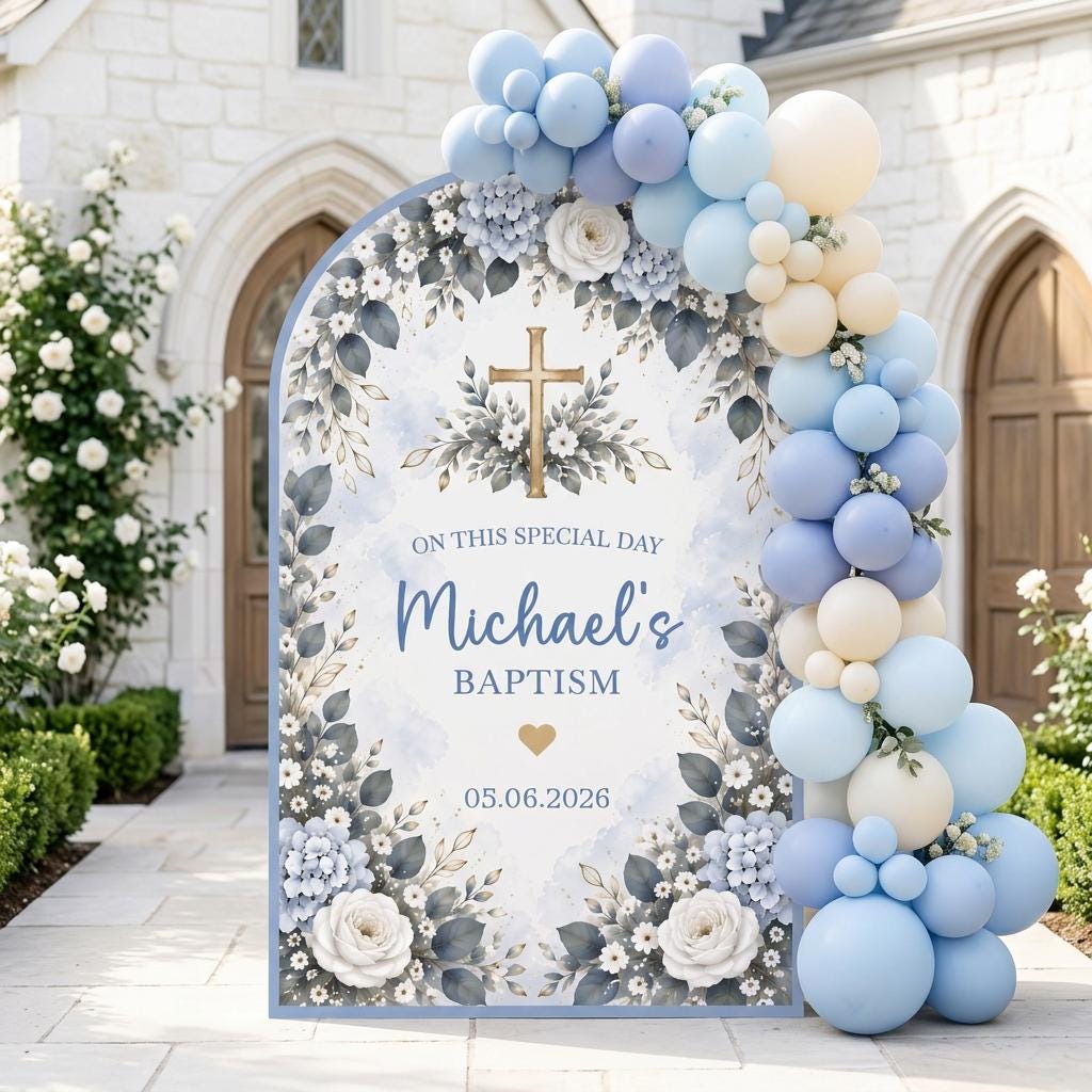 Mauve Hydrangea Gold Cross Baptism Arch