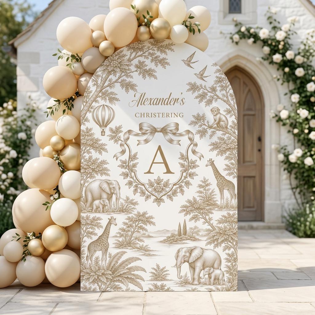 Beige Safari Toile Christening Arch