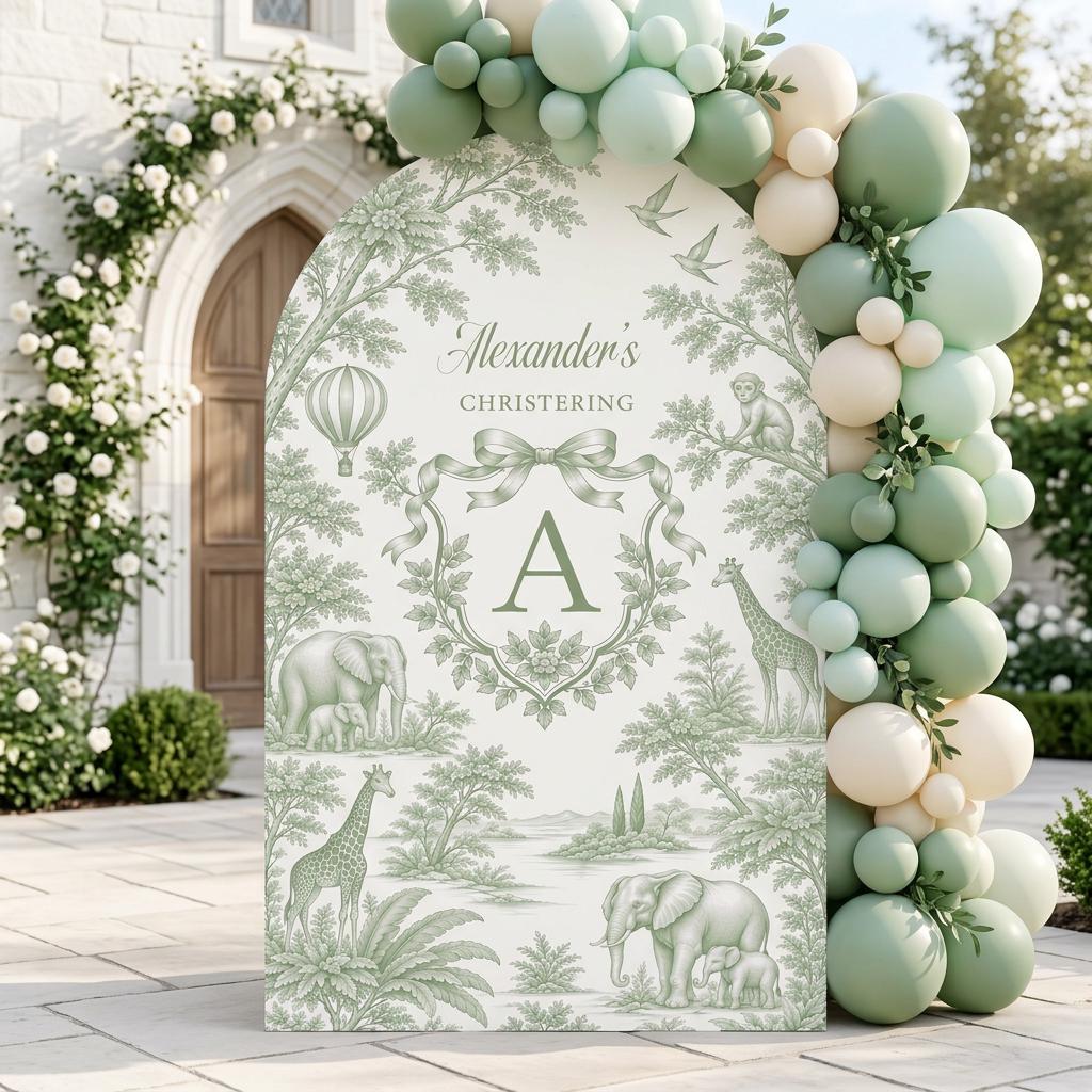 Beige Safari Toile Christening Arch