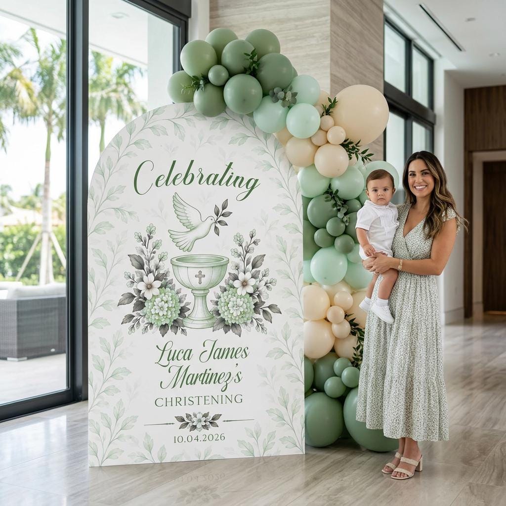 Sage Green Toile Dove Christening Arch