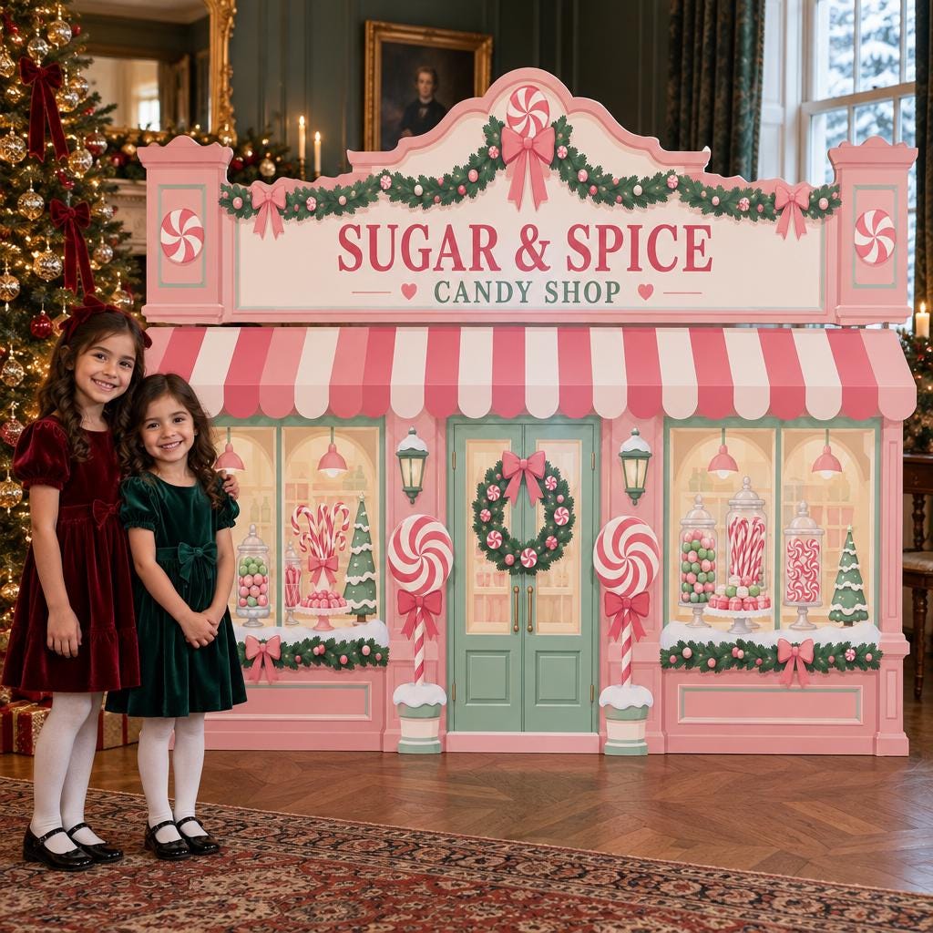 Pink Christmas Candy Shop Storefront Backdrop