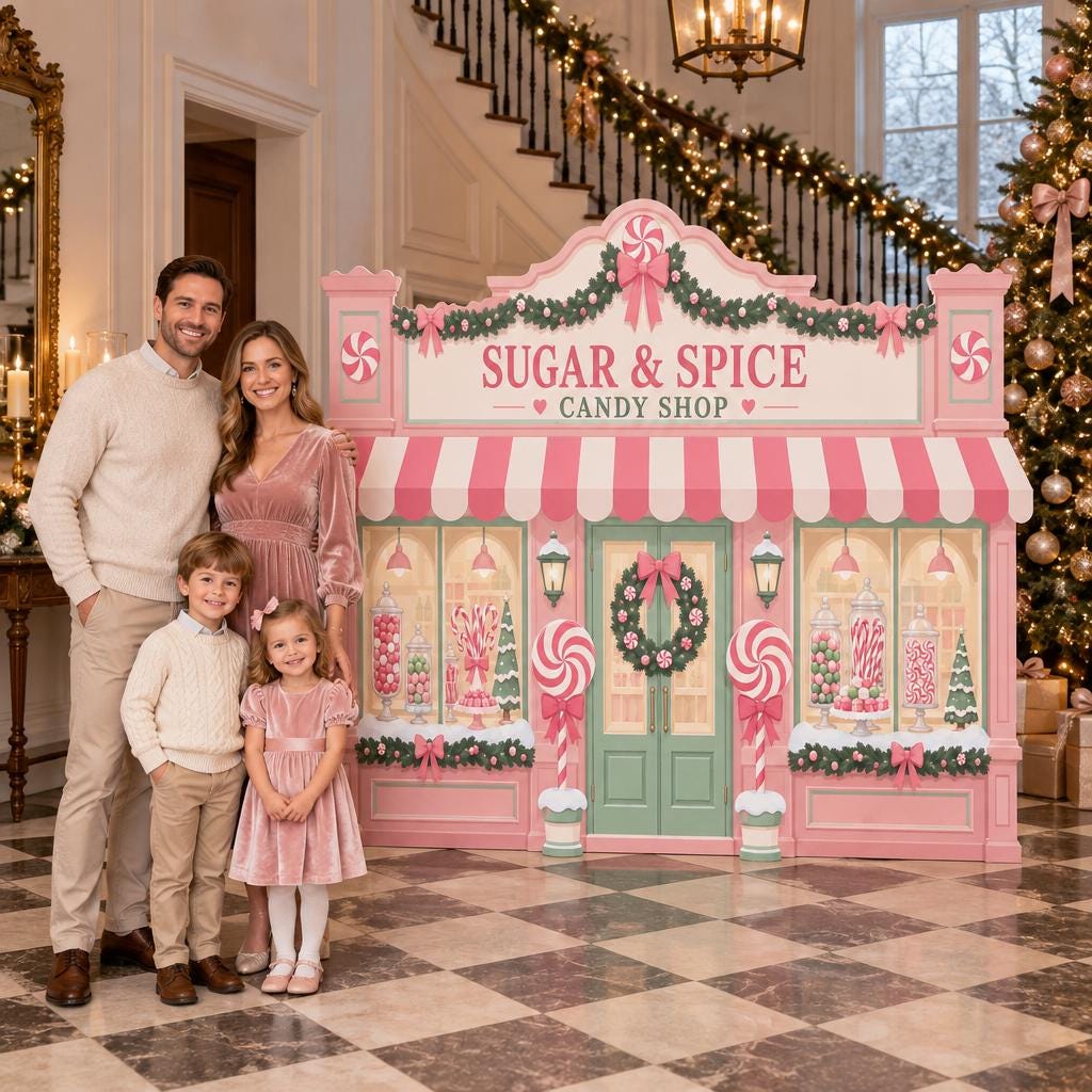Pink Christmas Candy Shop Storefront Backdrop