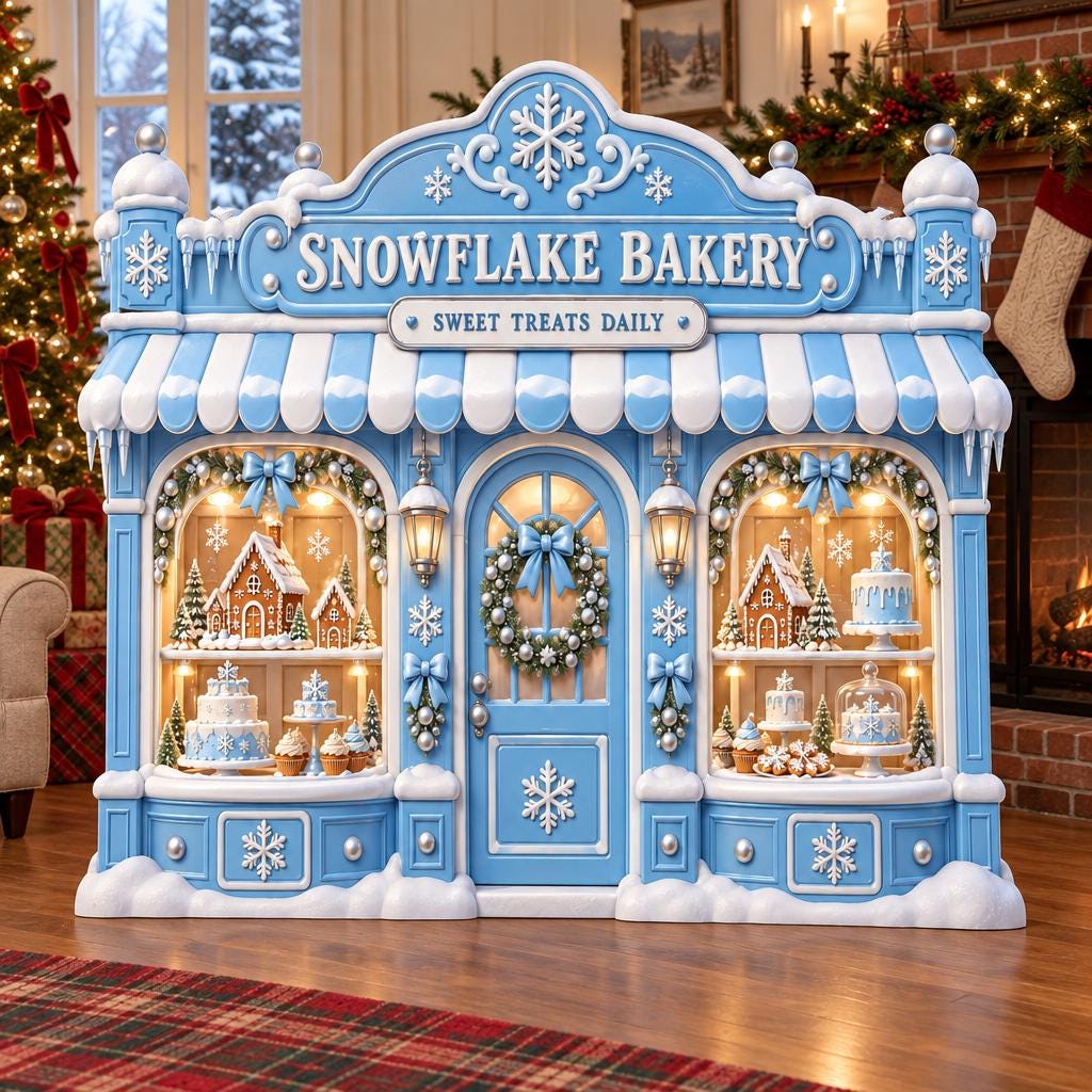 Blue Snowflake Bakery Storefront Backdrop