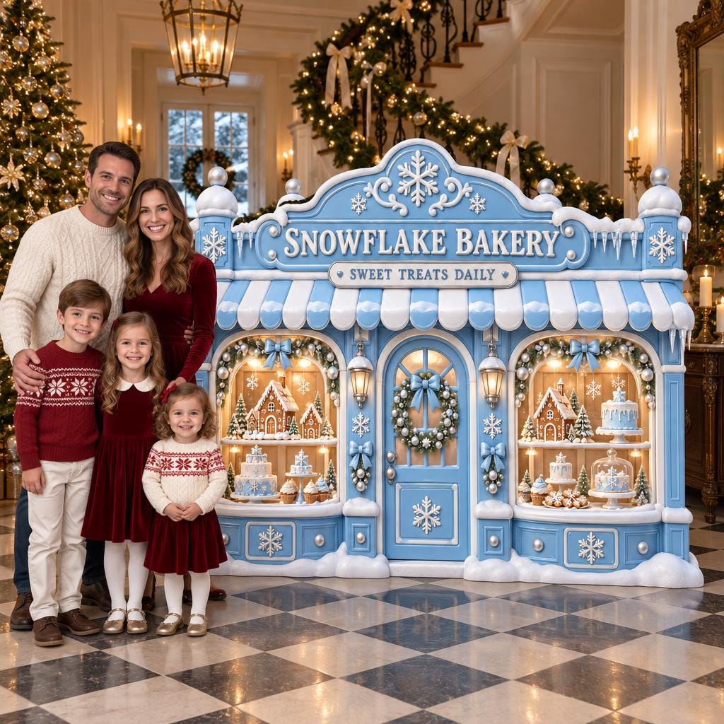 Blue Snowflake Bakery Storefront Backdrop