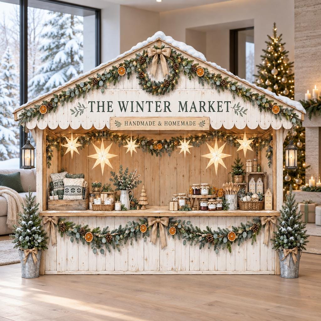 Snowy Winter Market Stall Backdrop