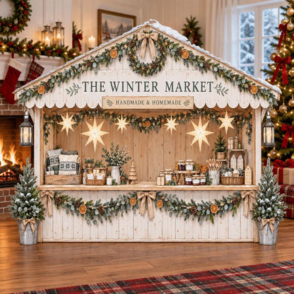 Snowy Winter Market Stall Backdrop