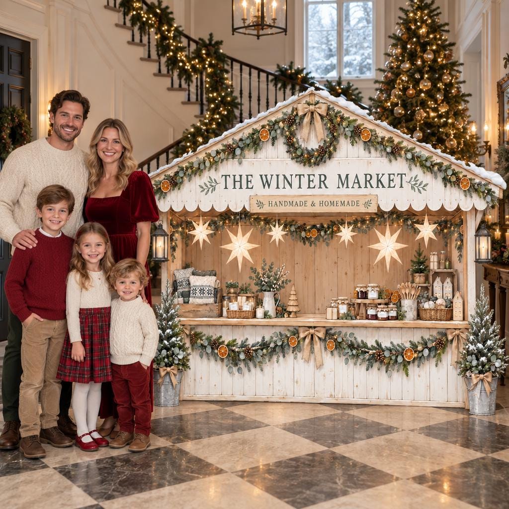 Snowy Winter Market Stall Backdrop