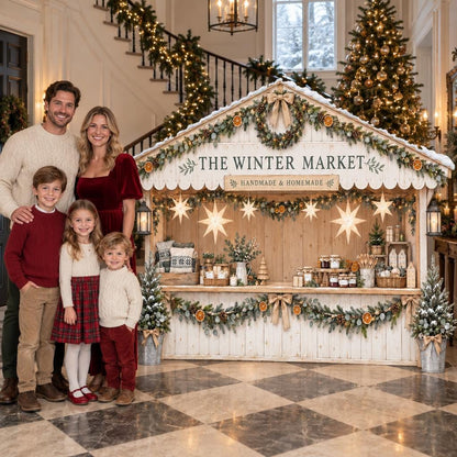 Snowy Winter Market Stall Backdrop