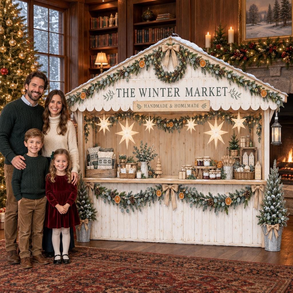 Snowy Winter Market Stall Backdrop
