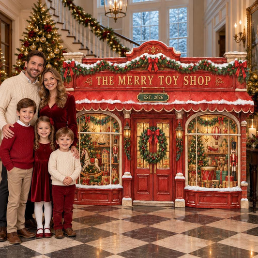 Red Vintage Toy Shop Storefront Backdrop