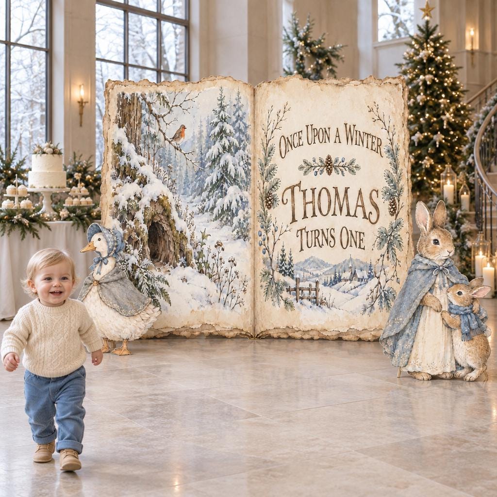 Pink Winter Storybook Open Book Backdrop