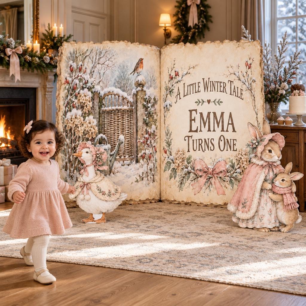 Pink Winter Storybook Open Book Backdrop