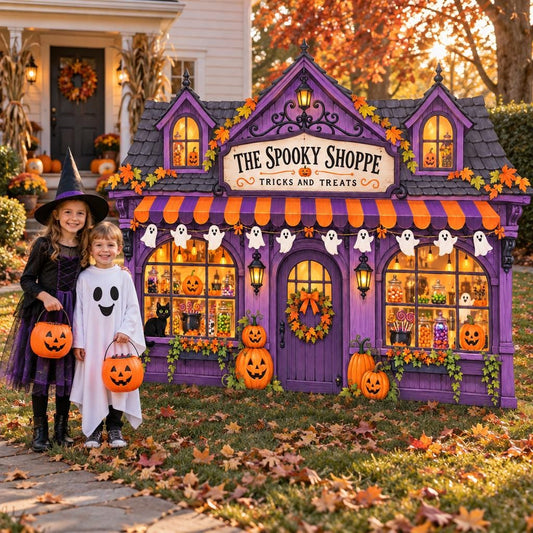 Purple Spooky Shoppe Halloween Backdrop