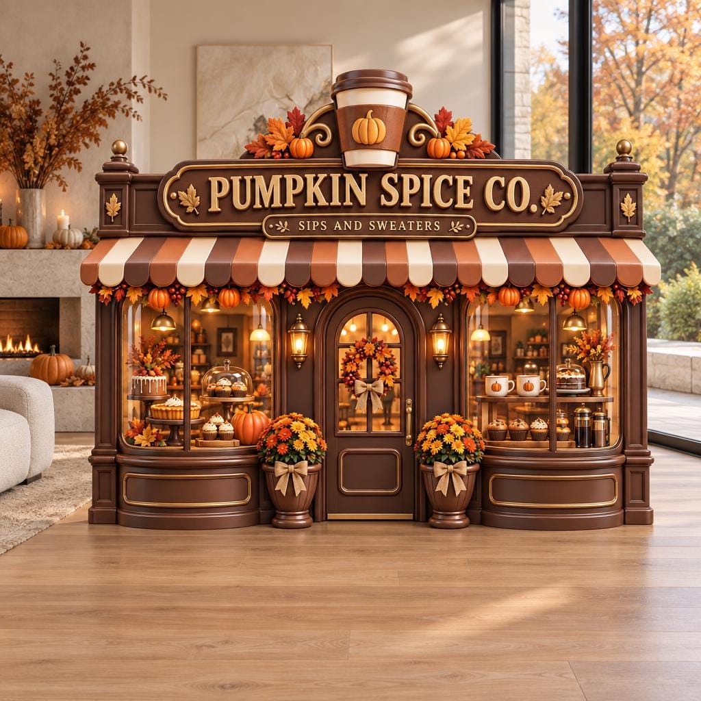 Brown Pumpkin Spice Coffee Shop Backdrop