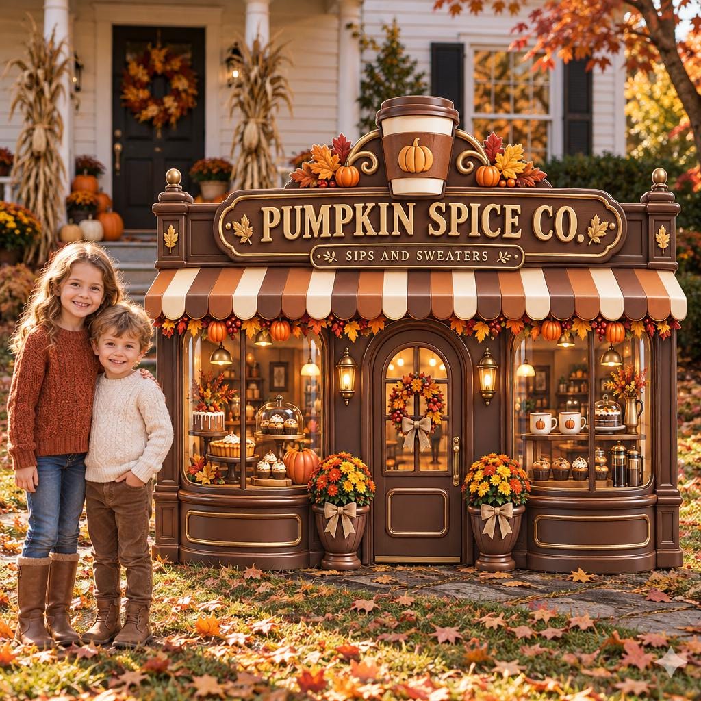 Brown Pumpkin Spice Coffee Shop Backdrop