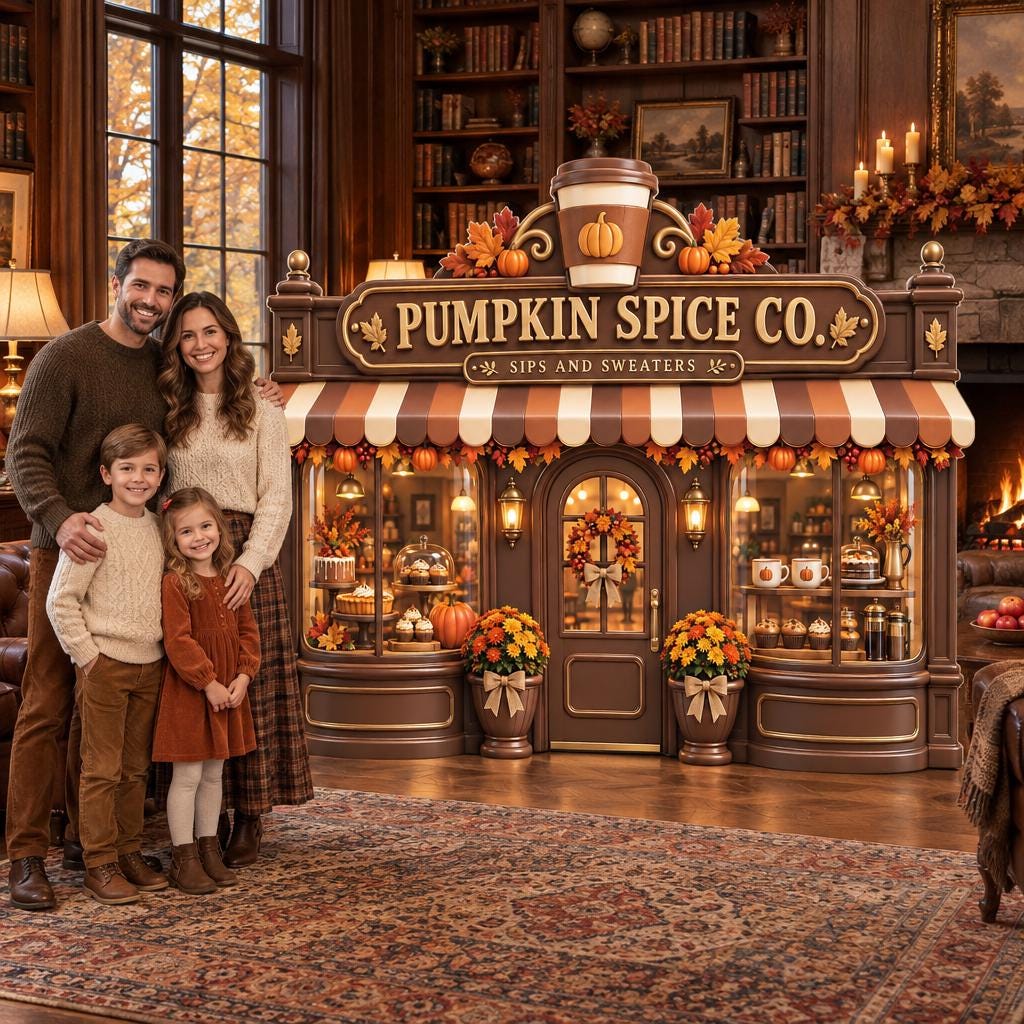 Brown Pumpkin Spice Coffee Shop Backdrop