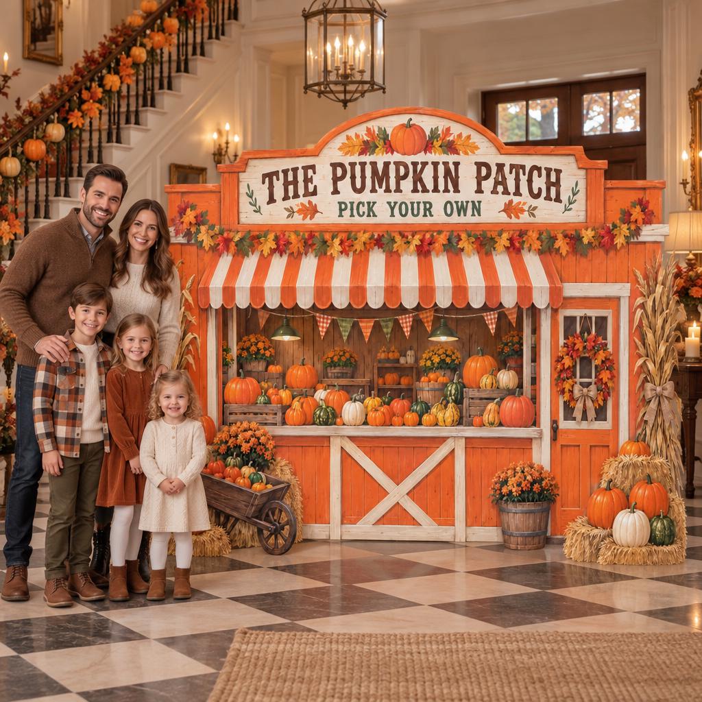 Orange Farm Stand Pumpkin Patch Backdrop