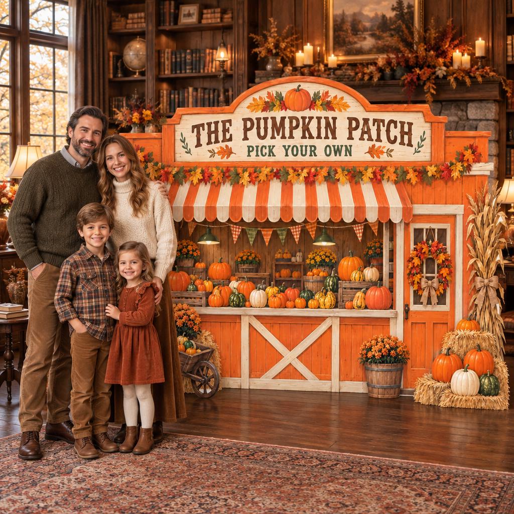 Orange Farm Stand Pumpkin Patch Backdrop