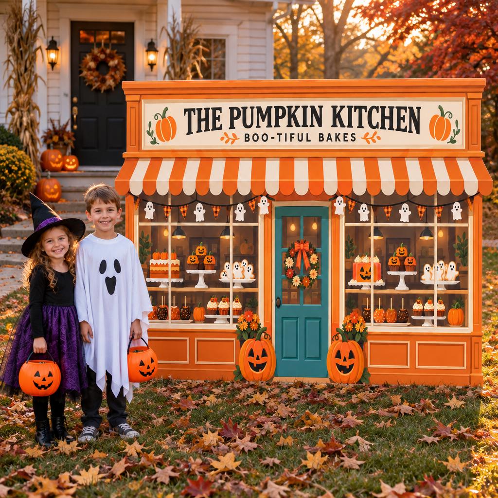 Orange Pumpkin Bakery Storefront Backdrop