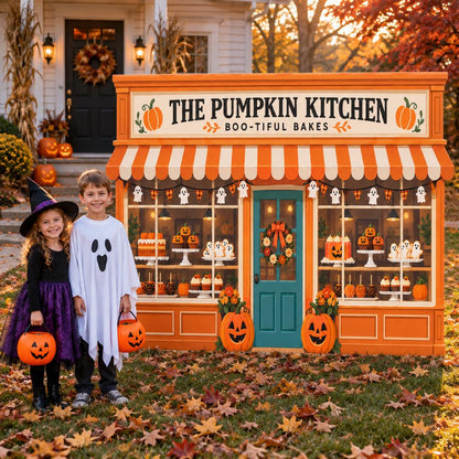 Orange Pumpkin Bakery Storefront Backdrop