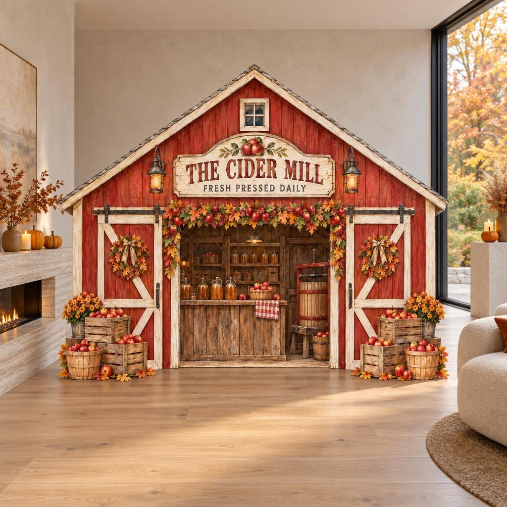 Red Barn Autumn Cider Mill Backdrop