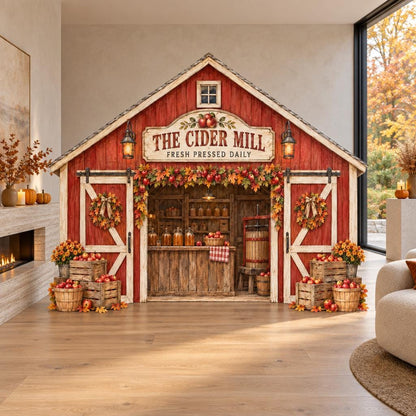 Red Barn Autumn Cider Mill Backdrop