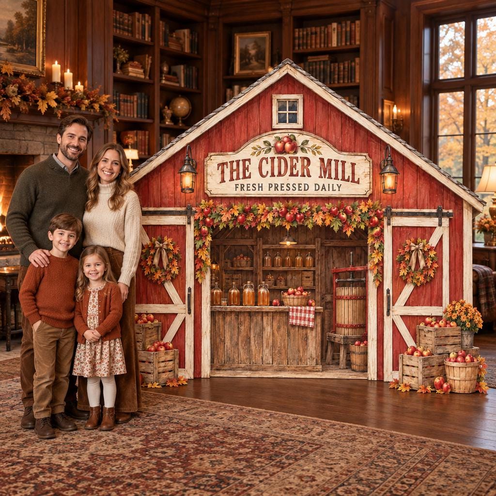 Red Barn Autumn Cider Mill Backdrop