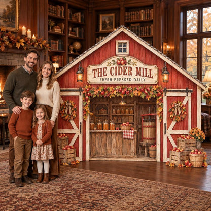 Red Barn Autumn Cider Mill Backdrop