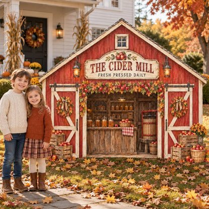 Red Barn Autumn Cider Mill Backdrop