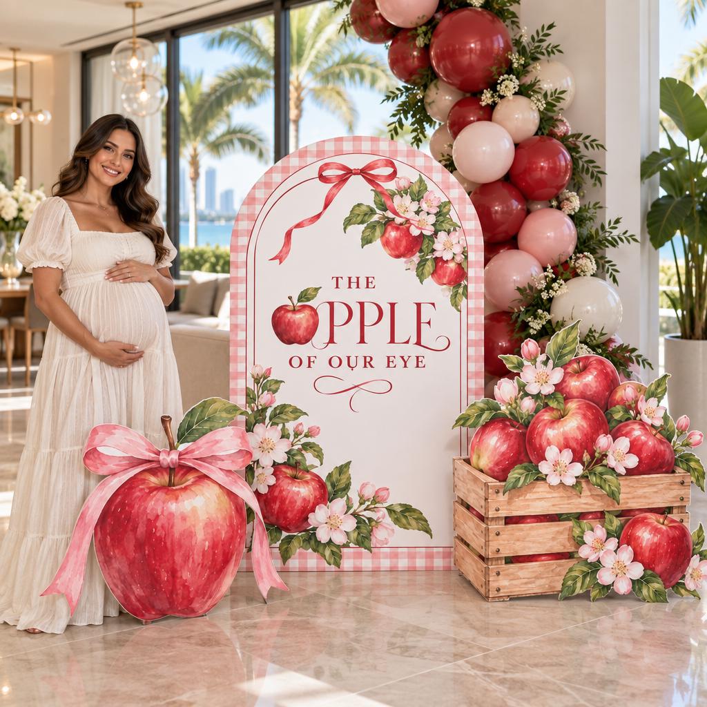Pink Gingham Apple Baby Shower Arch Set