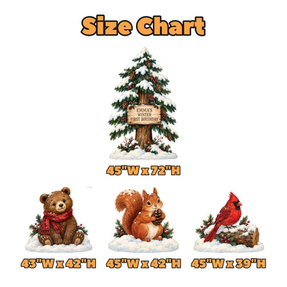 Snowy Pine Cardinal Bear Cutouts Set