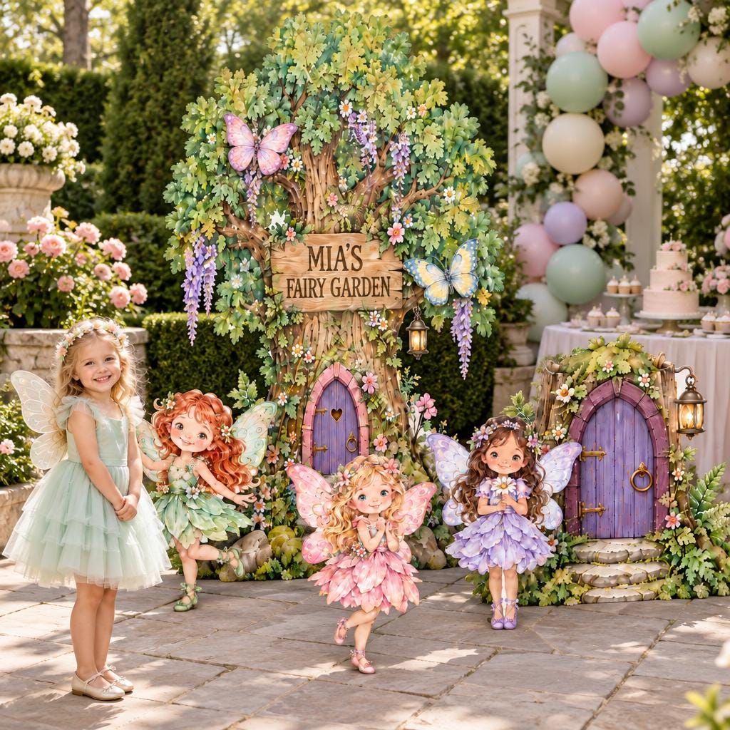 Enchanted Tree Fairy Garden Backdrop Set