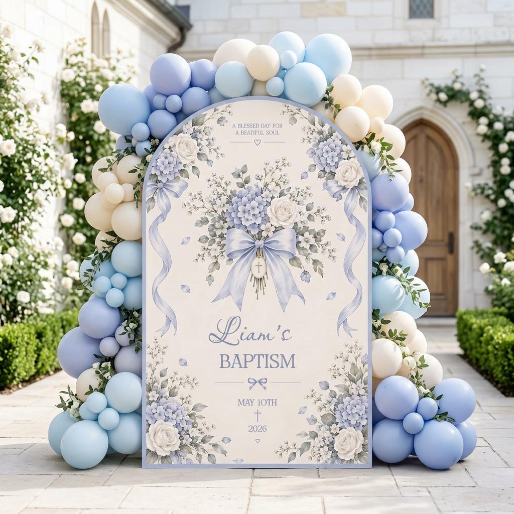 Beige Ribbon Bouquet Baptism Arch