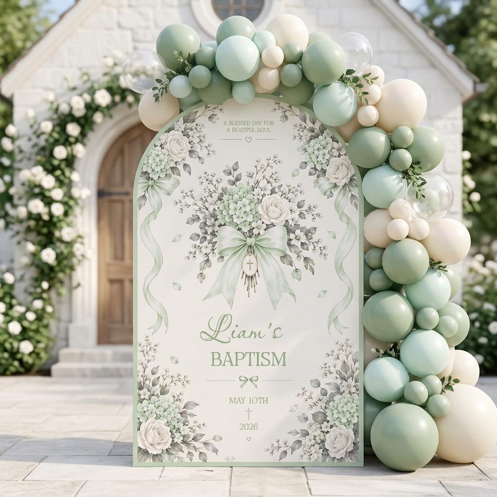 Beige Ribbon Bouquet Baptism Arch