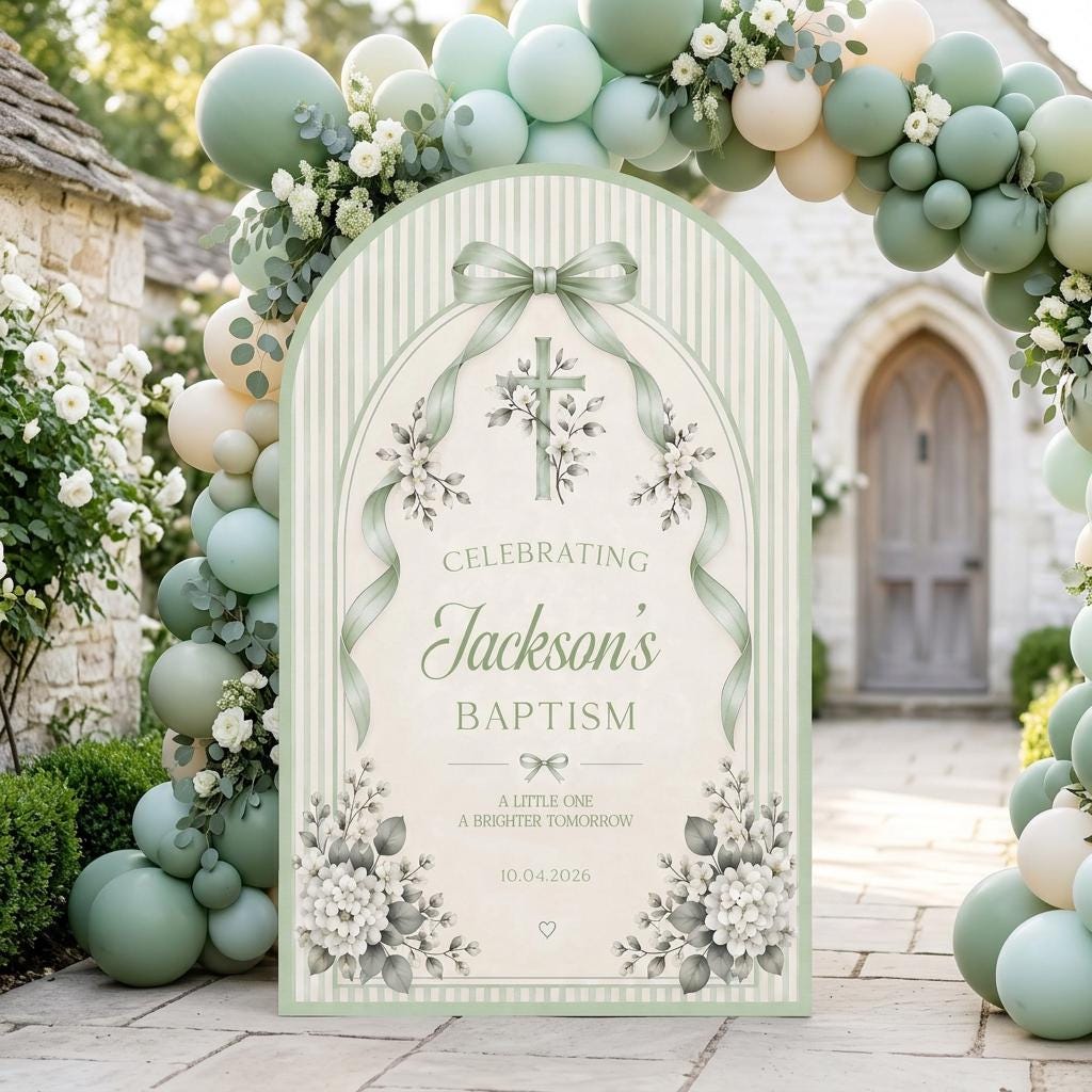 Sage Striped Bow Cross Baptism Arch