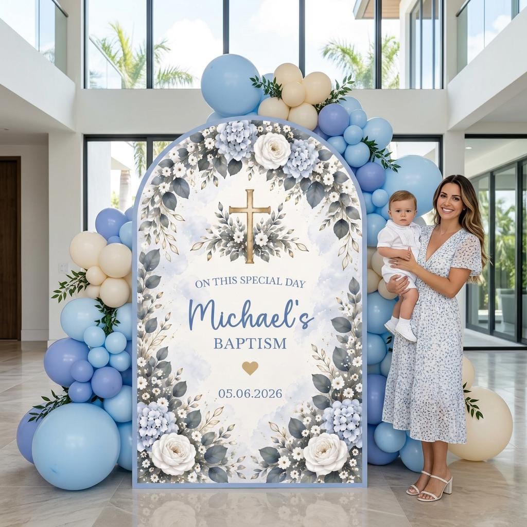 Mauve Hydrangea Gold Cross Baptism Arch
