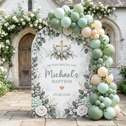 Mauve Hydrangea Gold Cross Baptism Arch