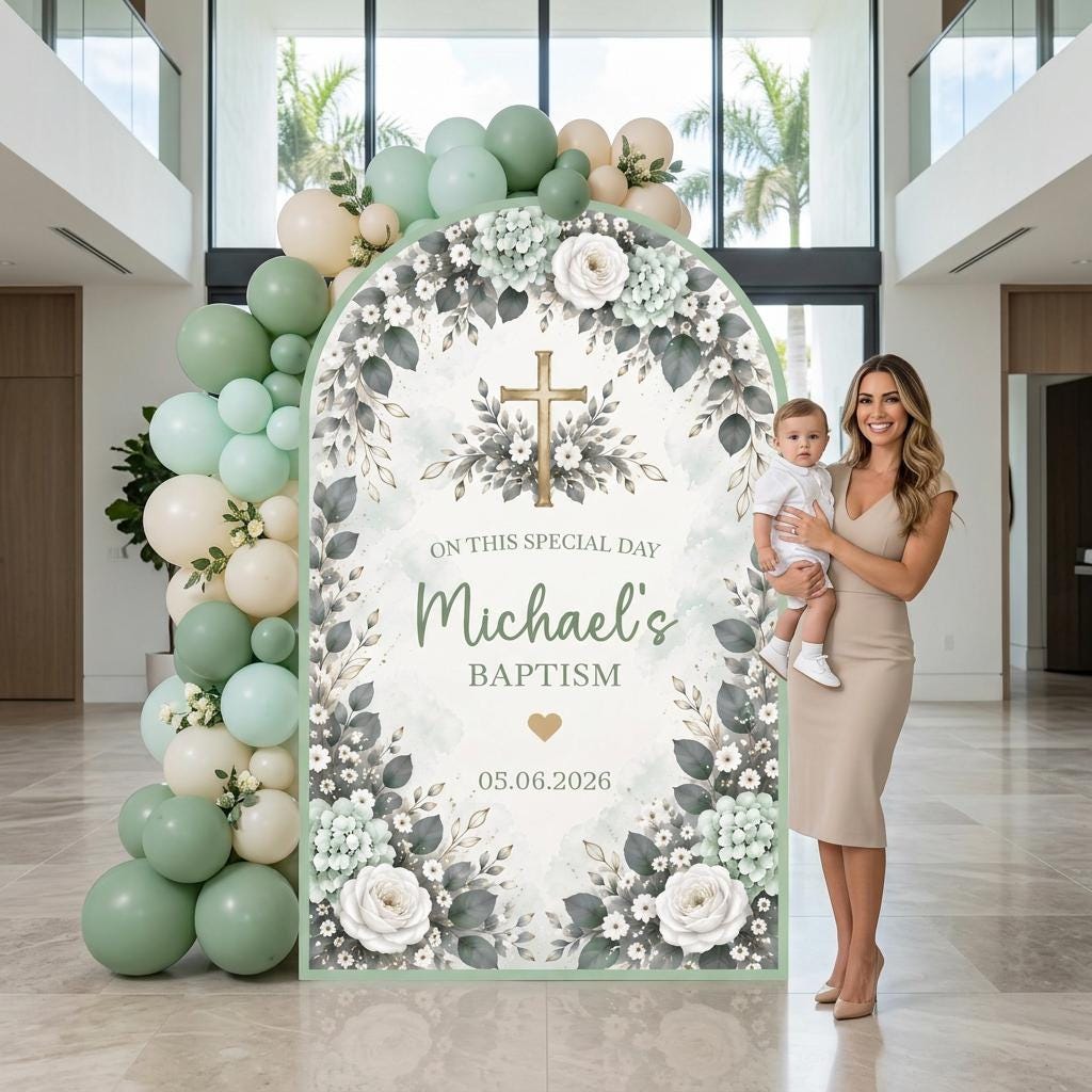 Mauve Hydrangea Gold Cross Baptism Arch