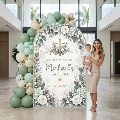 Mauve Hydrangea Gold Cross Baptism Arch