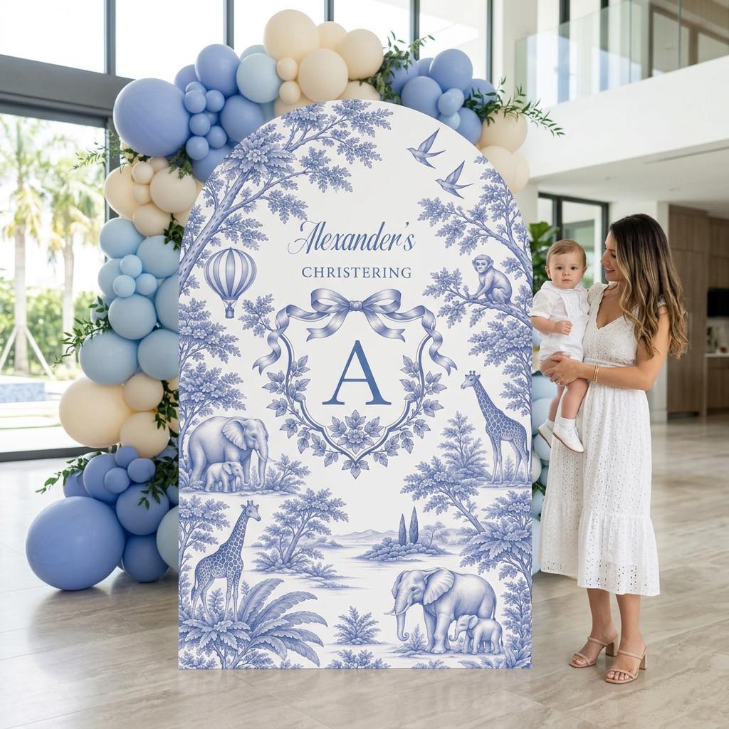 Beige Safari Toile Christening Arch