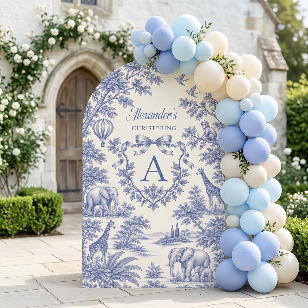 Beige Safari Toile Christening Arch