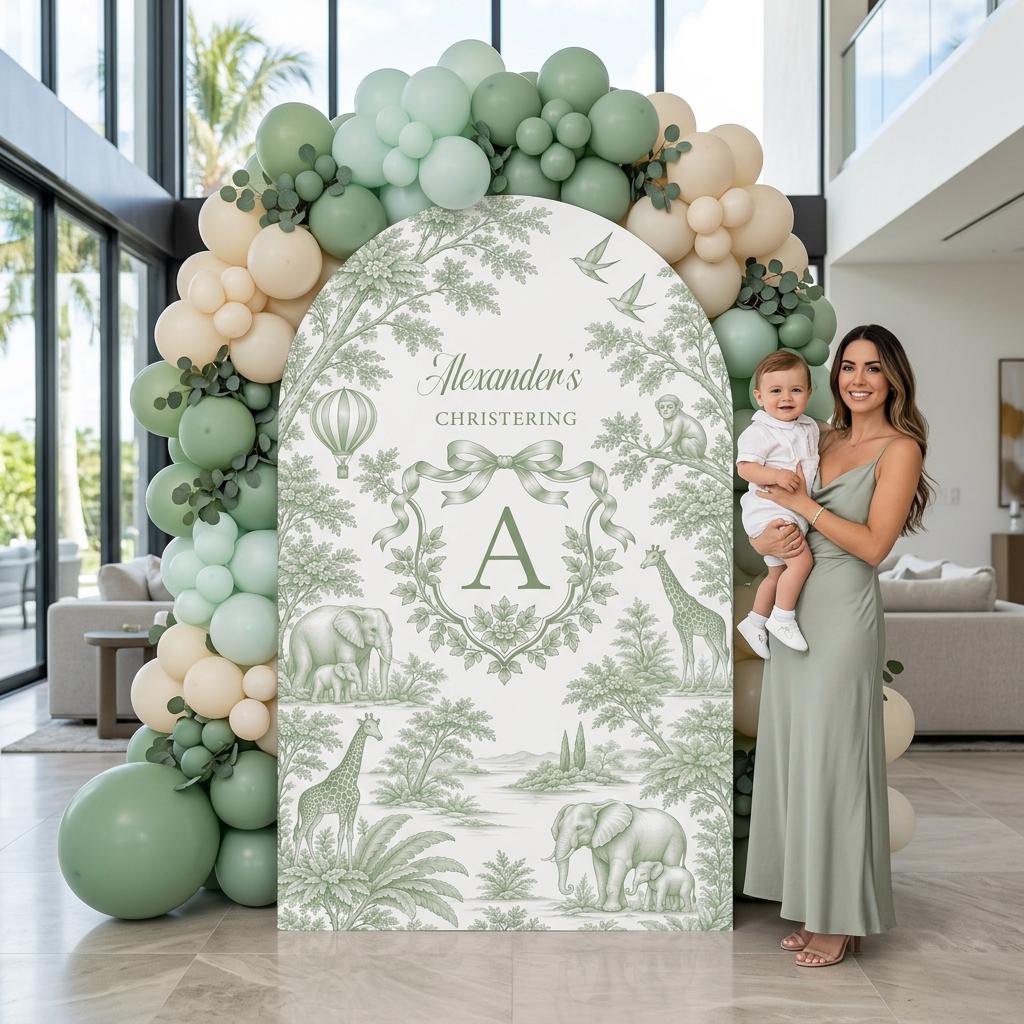 Beige Safari Toile Christening Arch
