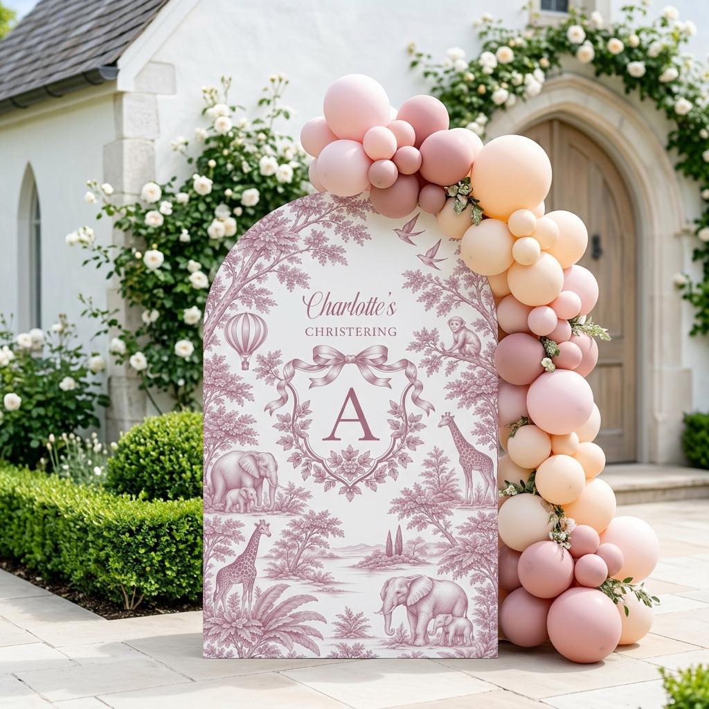 Beige Safari Toile Christening Arch