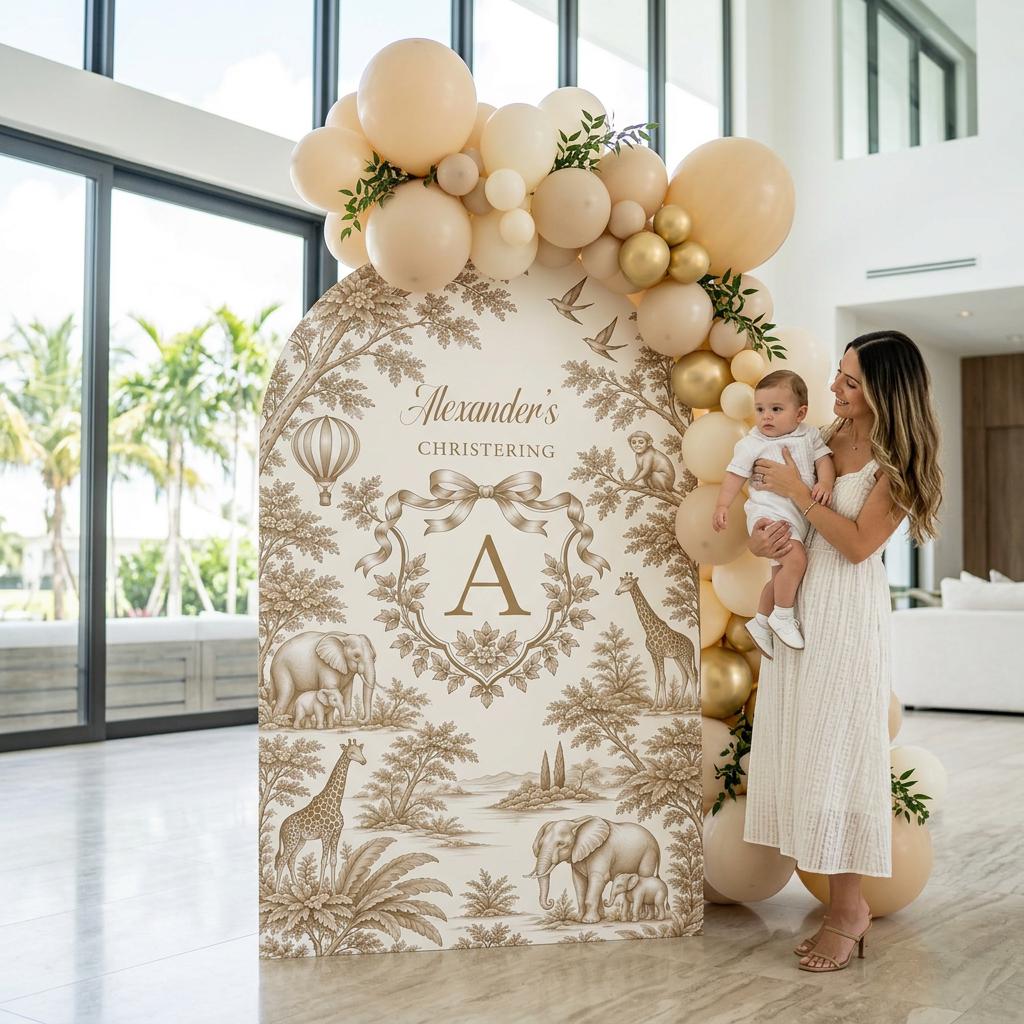 Beige Safari Toile Christening Arch