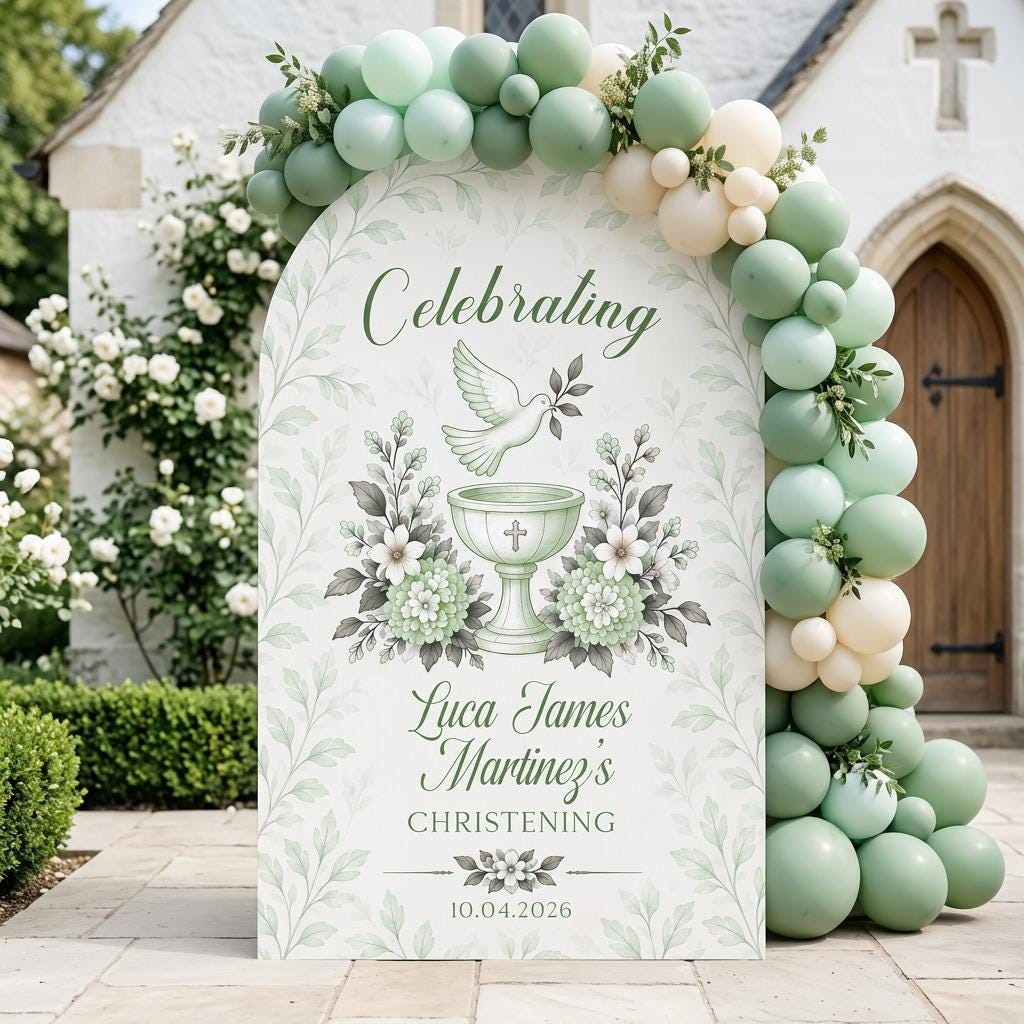 Sage Green Toile Dove Christening Arch