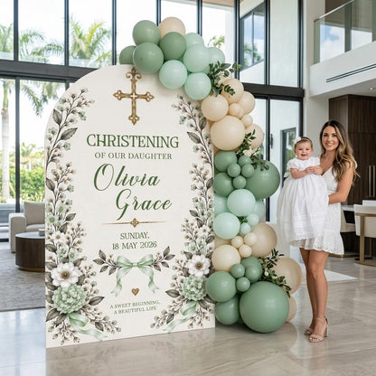 Blue Floral Gold Cross Christening Arch