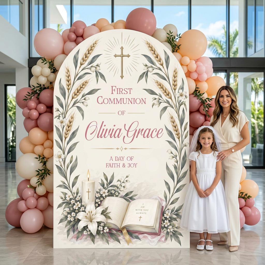 Pink Wheat & Lily First Communion Arch