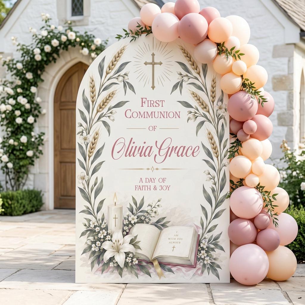 Pink Wheat & Lily First Communion Arch